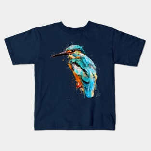 Dramabite Watercolor kingfisher bird artsy artistic painting wildlife Kids T-Shirt